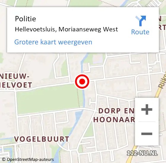 Locatie op kaart van de 112 melding: Politie Hellevoetsluis, Moriaanseweg West op 13 februari 2019 17:05