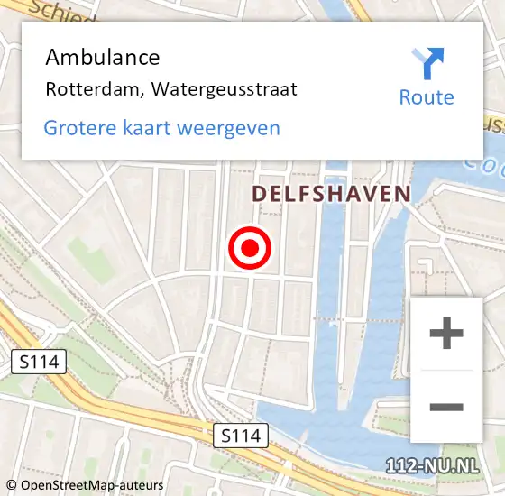Locatie op kaart van de 112 melding: Ambulance Rotterdam, Watergeusstraat op 13 februari 2019 17:39