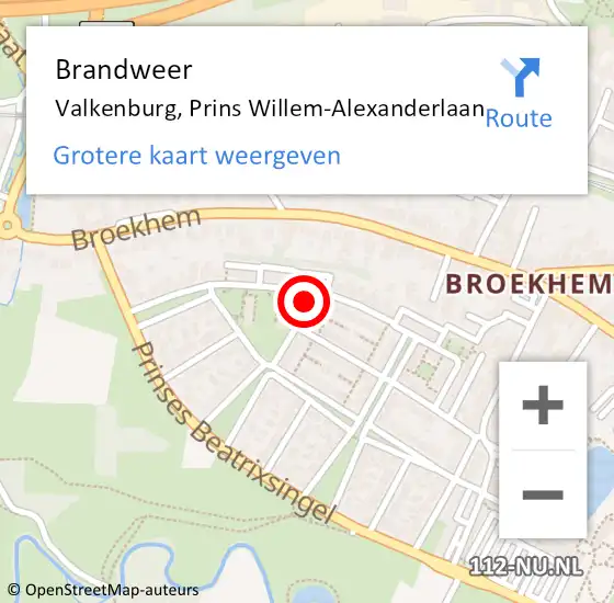 Locatie op kaart van de 112 melding: Brandweer Valkenburg, Prins Willem-Alexanderlaan op 13 februari 2019 17:46