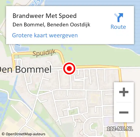 Locatie op kaart van de 112 melding: Brandweer Met Spoed Naar Den Bommel, Beneden Oostdijk op 13 februari 2019 18:39