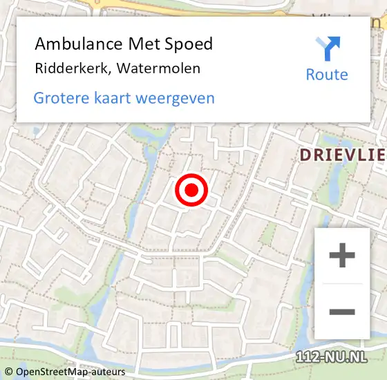Locatie op kaart van de 112 melding: Ambulance Met Spoed Naar Ridderkerk, Watermolen op 13 februari 2019 19:23
