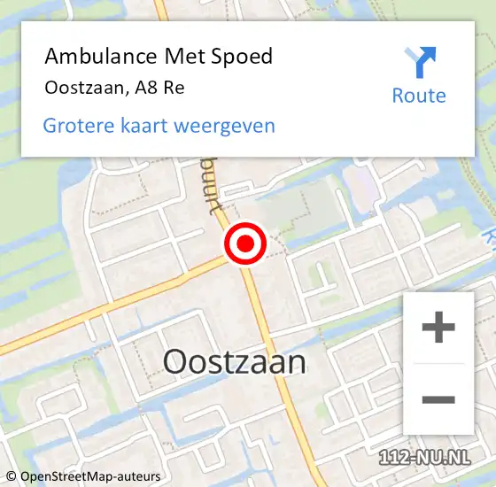 Locatie op kaart van de 112 melding: Ambulance Met Spoed Naar Oostzaan, A8 Re op 13 februari 2019 19:32