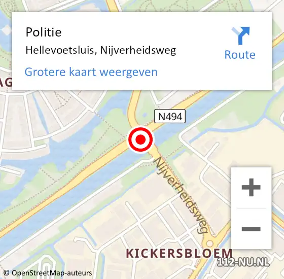 Locatie op kaart van de 112 melding: Politie Hellevoetsluis, Nijverheidsweg op 13 februari 2019 21:56