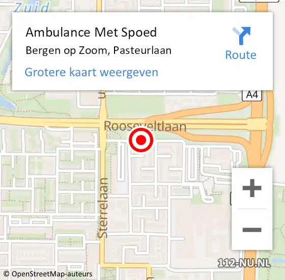 Locatie op kaart van de 112 melding: Ambulance Met Spoed Naar Bergen op Zoom, Pasteurlaan op 13 februari 2019 21:57