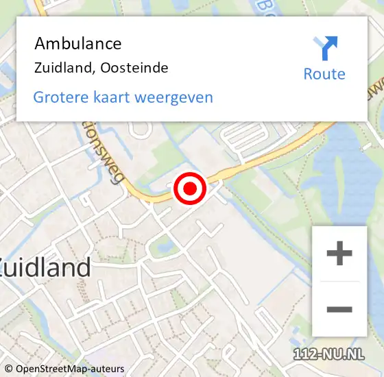 Locatie op kaart van de 112 melding: Ambulance Zuidland, Oosteinde op 13 februari 2019 22:01