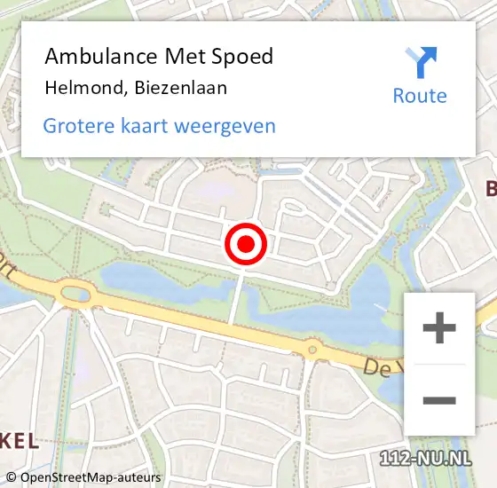 Locatie op kaart van de 112 melding: Ambulance Met Spoed Naar Helmond, Biezenlaan op 13 februari 2019 22:30