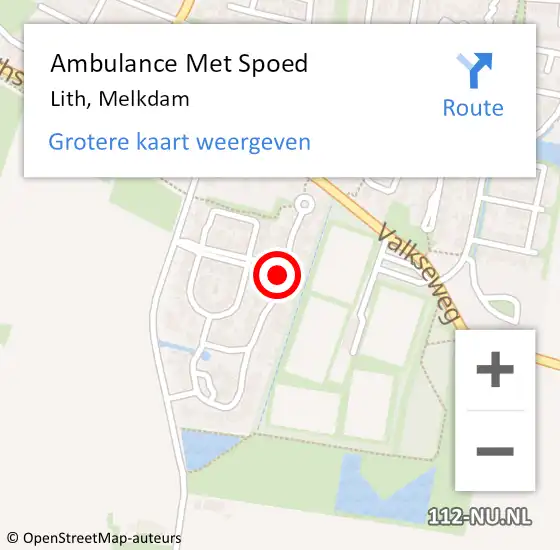 Locatie op kaart van de 112 melding: Ambulance Met Spoed Naar Lith, Melkdam op 14 februari 2019 00:33