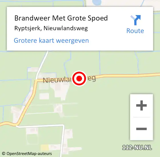 Locatie op kaart van de 112 melding: Brandweer Met Grote Spoed Naar Ryptsjerk, Nieuwlandsweg op 14 februari 2019 03:18