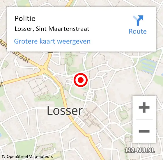 Locatie op kaart van de 112 melding: Politie Losser, Sint Maartenstraat op 14 februari 2019 03:24