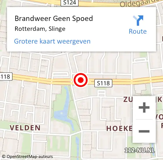 Locatie op kaart van de 112 melding: Brandweer Geen Spoed Naar Rotterdam, Slinge op 14 februari 2019 03:49
