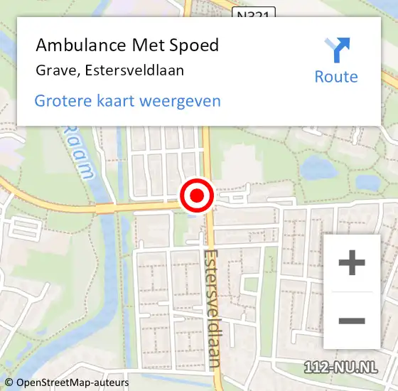 Locatie op kaart van de 112 melding: Ambulance Met Spoed Naar Grave, Estersveldlaan op 14 februari 2019 06:24