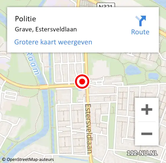 Locatie op kaart van de 112 melding: Politie Grave, Estersveldlaan op 14 februari 2019 06:24