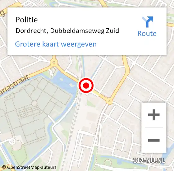 Locatie op kaart van de 112 melding: Politie Dordrecht, Dubbeldamseweg Zuid op 14 februari 2019 07:57