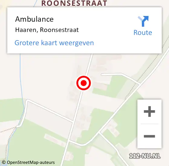 Locatie op kaart van de 112 melding: Ambulance Haaren, Roonsestraat op 14 februari 2019 09:01