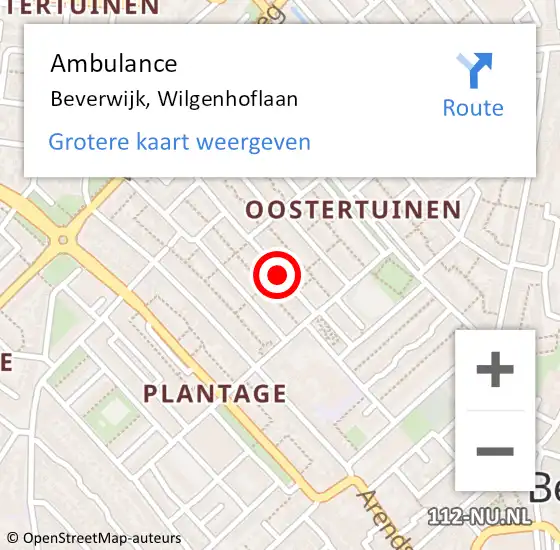 Locatie op kaart van de 112 melding: Ambulance Beverwijk, Wilgenhoflaan op 14 februari 2019 09:19