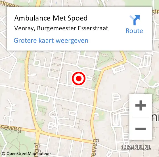 Locatie op kaart van de 112 melding: Ambulance Met Spoed Naar Venray, Burgemeester Esserstraat op 14 februari 2019 10:21