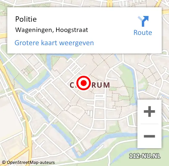 Locatie op kaart van de 112 melding: Politie Wageningen, Hoogstraat op 14 februari 2019 10:41