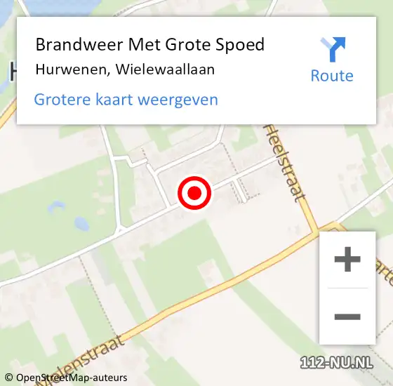 Locatie op kaart van de 112 melding: Brandweer Met Grote Spoed Naar Hurwenen, Wielewaallaan op 14 februari 2019 10:46