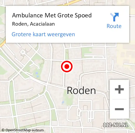 Locatie op kaart van de 112 melding: Ambulance Met Grote Spoed Naar Roden, Acacialaan op 23 maart 2014 16:07