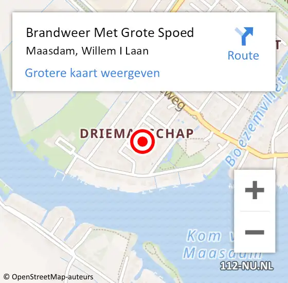 Locatie op kaart van de 112 melding: Brandweer Met Grote Spoed Naar Maasdam, Willem I Laan op 14 februari 2019 11:35