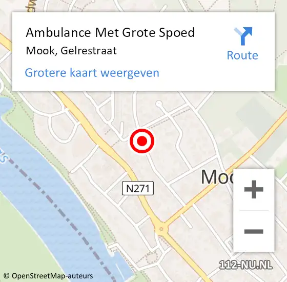 Locatie op kaart van de 112 melding: Ambulance Met Grote Spoed Naar Mook, Gelrestraat op 14 februari 2019 14:10