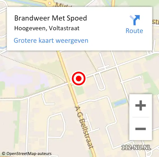 Locatie op kaart van de 112 melding: Brandweer Met Spoed Naar Hoogeveen, Voltastraat op 14 februari 2019 14:44