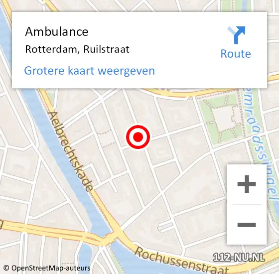 Locatie op kaart van de 112 melding: Ambulance Rotterdam, Ruilstraat op 14 februari 2019 15:01