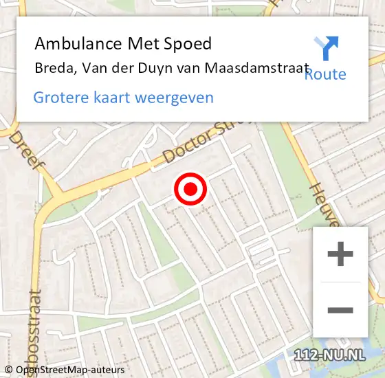 Locatie op kaart van de 112 melding: Ambulance Met Spoed Naar Breda, Van der Duyn van Maasdamstraat op 14 februari 2019 15:16