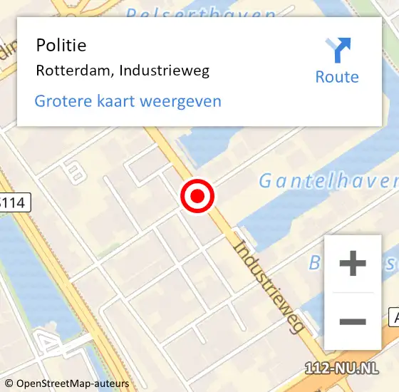 Locatie op kaart van de 112 melding: Politie Rotterdam, Industrieweg op 14 februari 2019 15:34