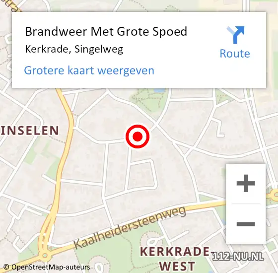 Locatie op kaart van de 112 melding: Brandweer Met Grote Spoed Naar Kerkrade, Singelweg op 14 februari 2019 16:00