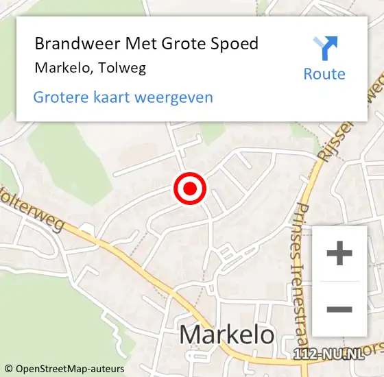 Locatie op kaart van de 112 melding: Brandweer Met Grote Spoed Naar Markelo, Tolweg op 14 februari 2019 16:12