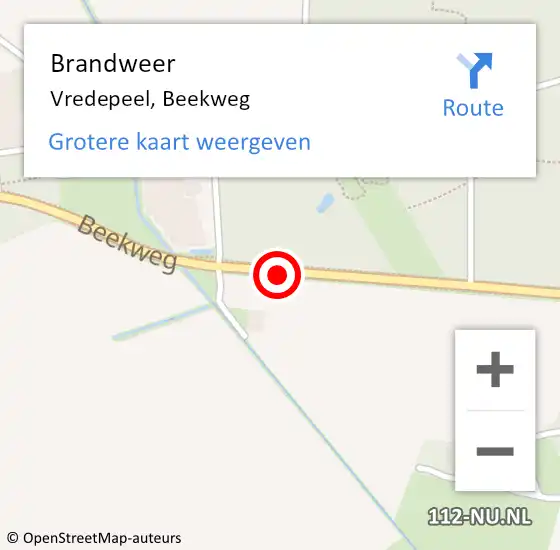 Locatie op kaart van de 112 melding: Brandweer Vredepeel, Beekweg op 14 februari 2019 17:27