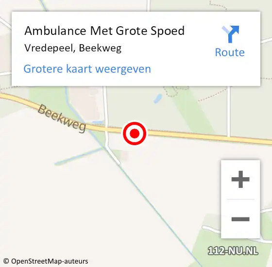Locatie op kaart van de 112 melding: Ambulance Met Grote Spoed Naar Vredepeel, Beekweg op 14 februari 2019 17:29