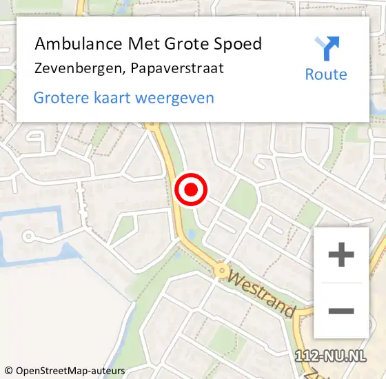 Locatie op kaart van de 112 melding: Ambulance Met Grote Spoed Naar Zevenbergen, Papaverstraat op 14 februari 2019 19:09