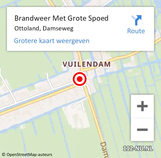 Locatie op kaart van de 112 melding: Brandweer Met Grote Spoed Naar Ottoland, Damseweg op 14 februari 2019 19:32