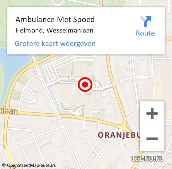Locatie op kaart van de 112 melding: Ambulance Met Spoed Naar Helmond, Wesselmanlaan op 14 februari 2019 20:30