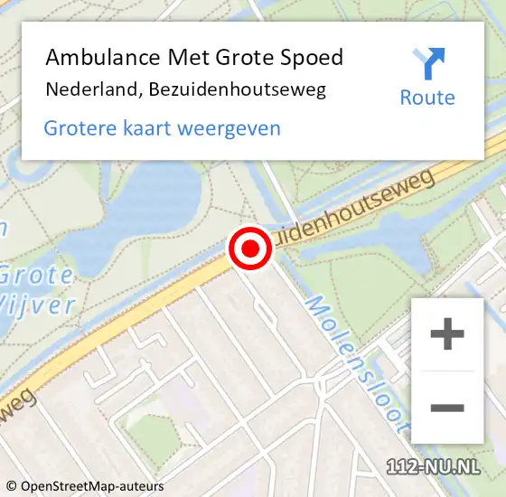 Locatie op kaart van de 112 melding: Ambulance Met Grote Spoed Naar Nederland, Bezuidenhoutseweg op 14 februari 2019 23:14