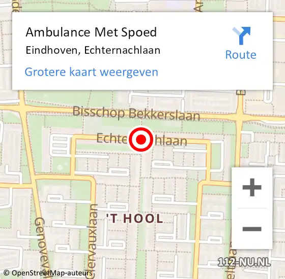 Locatie op kaart van de 112 melding: Ambulance Met Spoed Naar Eindhoven, Echternachlaan op 15 februari 2019 01:21