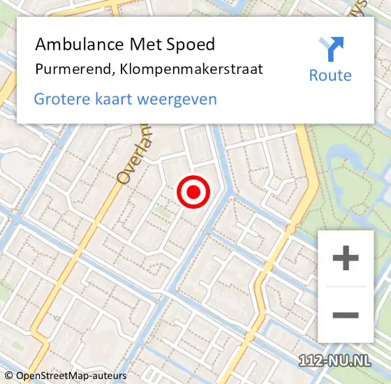Locatie op kaart van de 112 melding: Ambulance Met Spoed Naar Purmerend, Klompenmakerstraat op 15 februari 2019 07:37