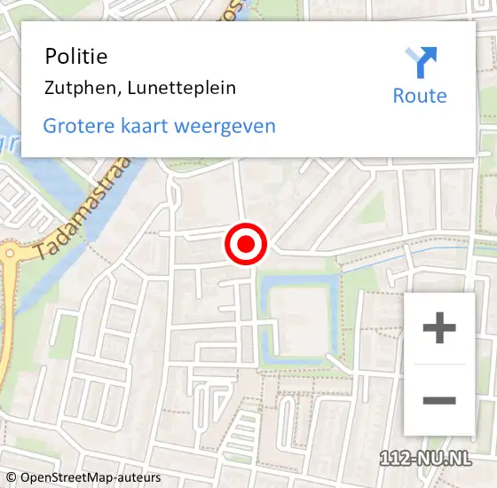 Locatie op kaart van de 112 melding: Politie Zutphen, Lunetteplein op 15 februari 2019 08:13
