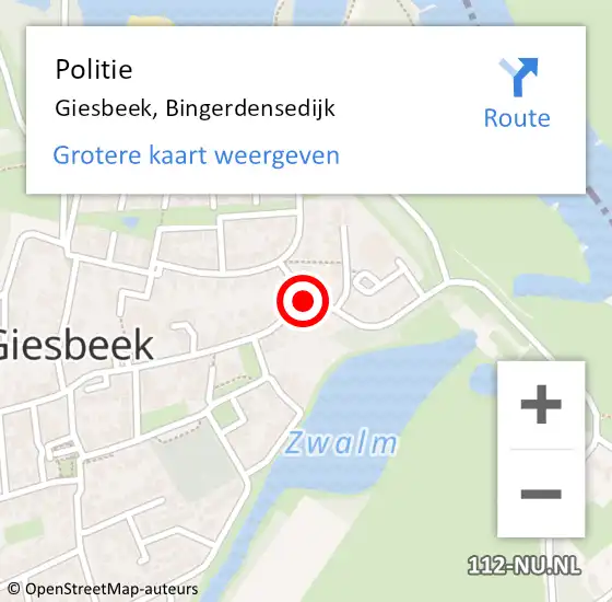 Locatie op kaart van de 112 melding: Politie Giesbeek, Bingerdensedijk op 15 februari 2019 08:52