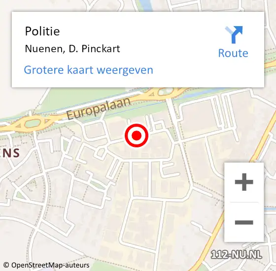 Locatie op kaart van de 112 melding: Politie Nuenen, De Pinckart op 15 februari 2019 09:08