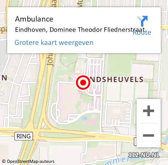 Locatie op kaart van de 112 melding: Ambulance Eindhoven, Dominee Theodor Fliednerstraat op 15 februari 2019 10:00