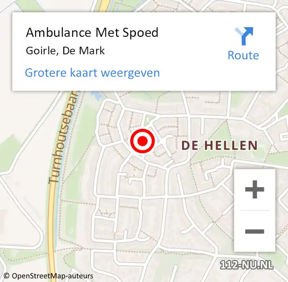 Locatie op kaart van de 112 melding: Ambulance Met Spoed Naar Goirle, De Mark op 15 februari 2019 10:04