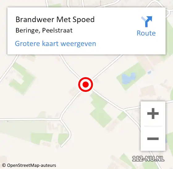 Locatie op kaart van de 112 melding: Brandweer Met Spoed Naar Beringe, Peelstraat op 15 februari 2019 10:51