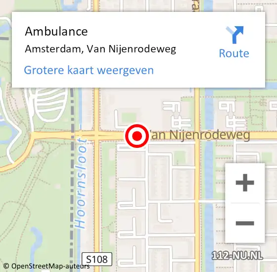 Locatie op kaart van de 112 melding: Ambulance Amsterdam, Van Nijenrodeweg op 15 februari 2019 11:12