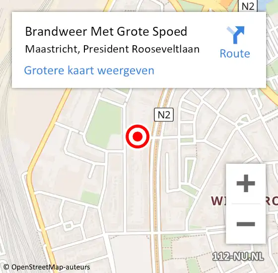 Locatie op kaart van de 112 melding: Brandweer Met Grote Spoed Naar Maastricht, President Rooseveltlaan op 15 februari 2019 11:13