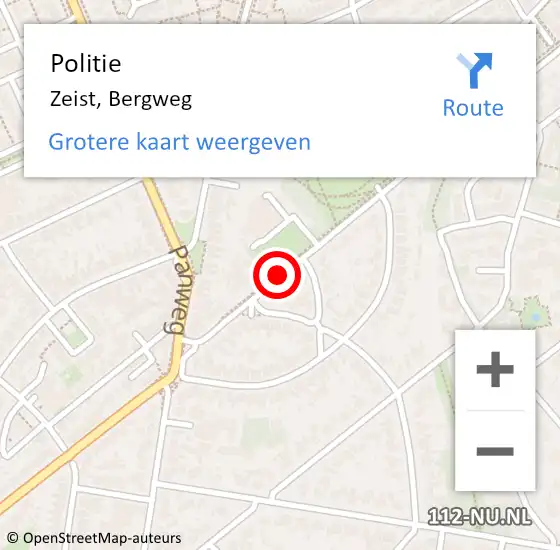 Locatie op kaart van de 112 melding: Politie Zeist, Bergweg op 15 februari 2019 11:32