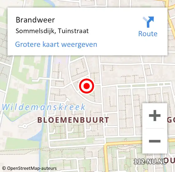 Locatie op kaart van de 112 melding: Brandweer Sommelsdijk, Tuinstraat op 15 februari 2019 11:33