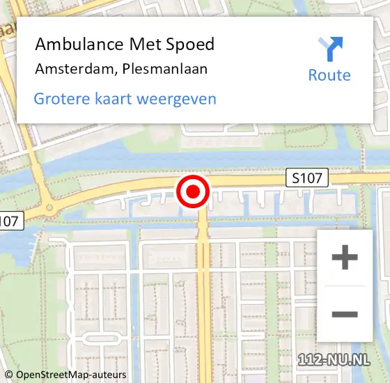Locatie op kaart van de 112 melding: Ambulance Met Spoed Naar Amsterdam, Plesmanlaan op 15 februari 2019 12:06